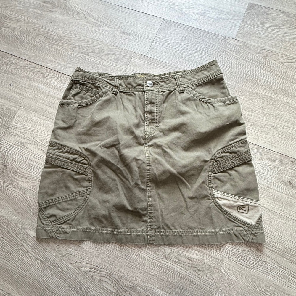 Keen Women Olive Green Cotton Cargo Utility Skirt Multi Pocket Gorpcore Size 14